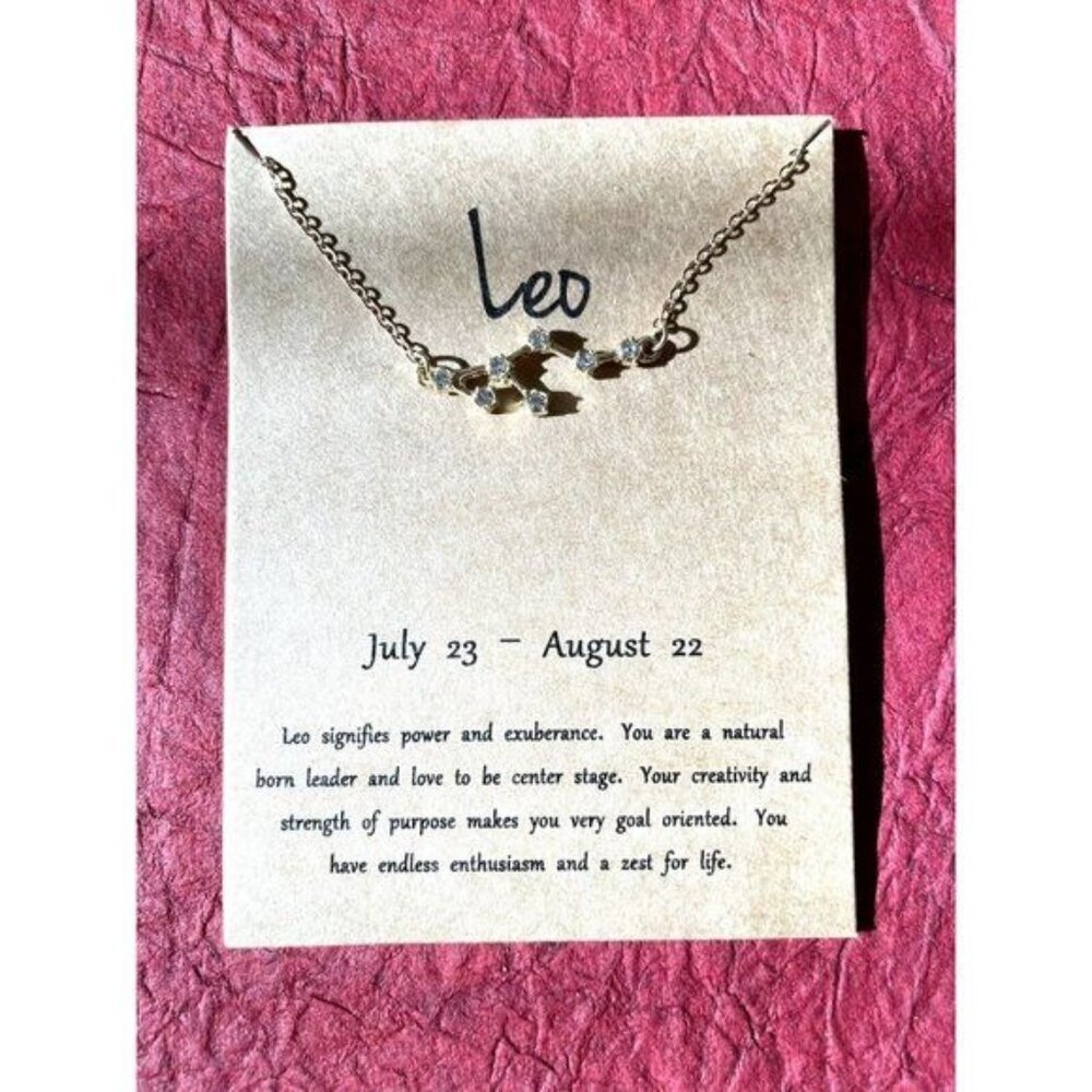 Gold Plated Necklace Leo Zodiac Sign Constellation Cubic Zirconia